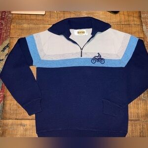 🔥RARE🔥 Vintage 60s 70s BATES Acrylic Motorcycle Quarter Zip Sweater Size Med